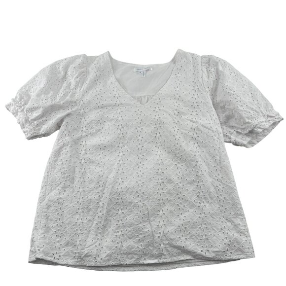 Draper James White Eyelet Cotton Top size Small Short Sleeves - Picture 7 of 7